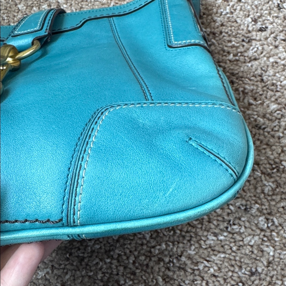 Coach Hamptons Slim Ocean Blue Leather Medium Hobo Shoulder Bag - Picture 3 of 7